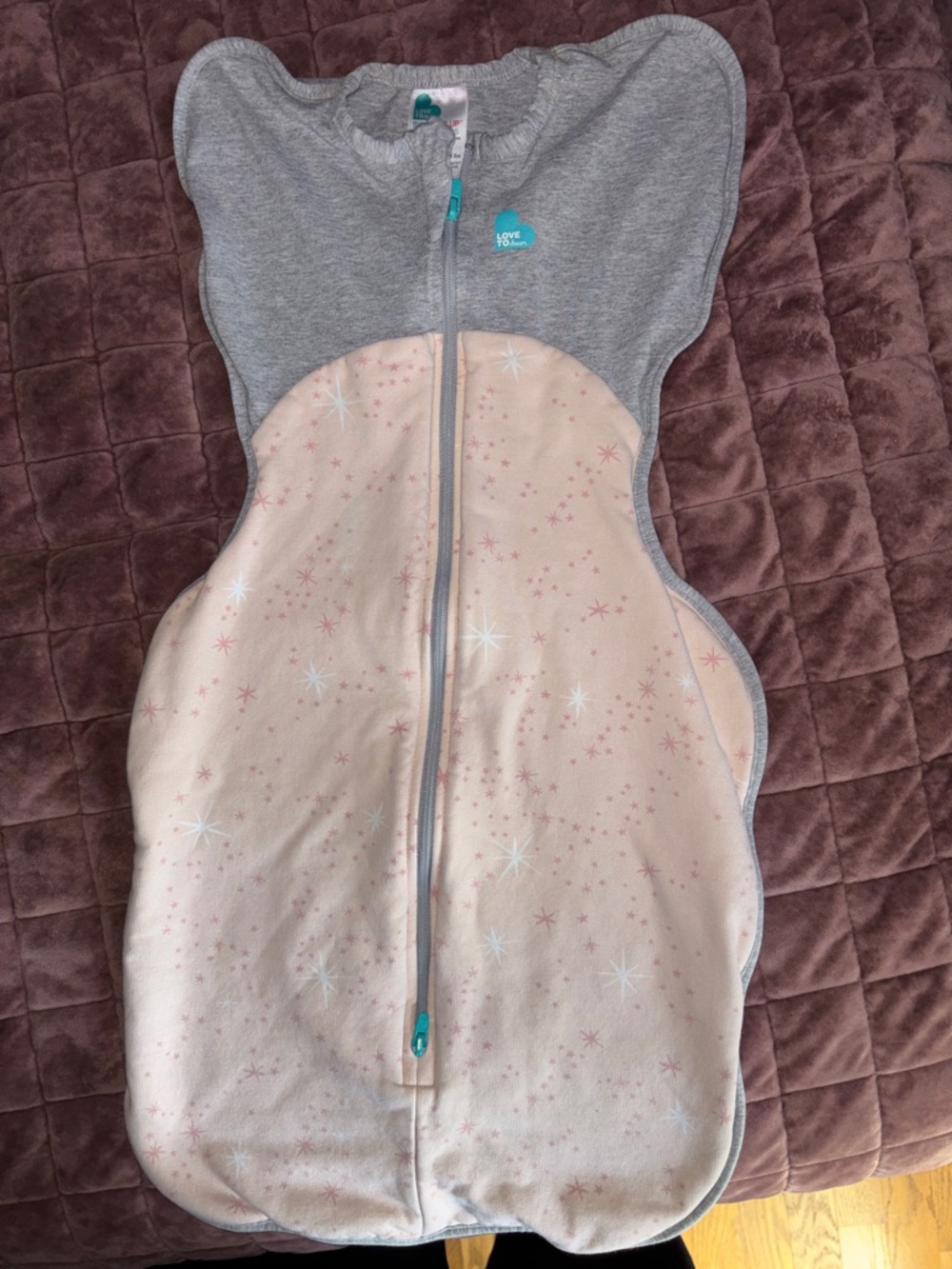 Love to Dream Two-Tone Grey & Light Pink Starry Swaddle